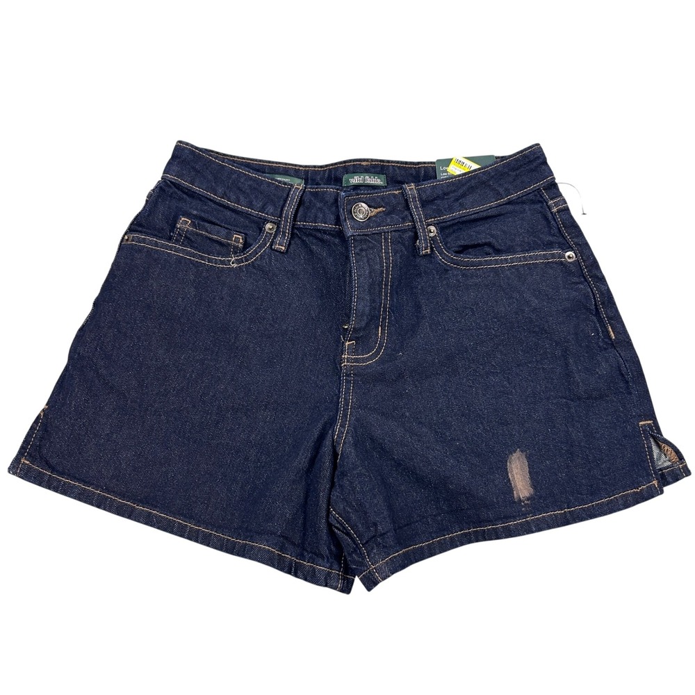 Wild Fable Women's Size 6 Blue Mid-Rise Midi Denim Shorts 4" Inseam - damage-